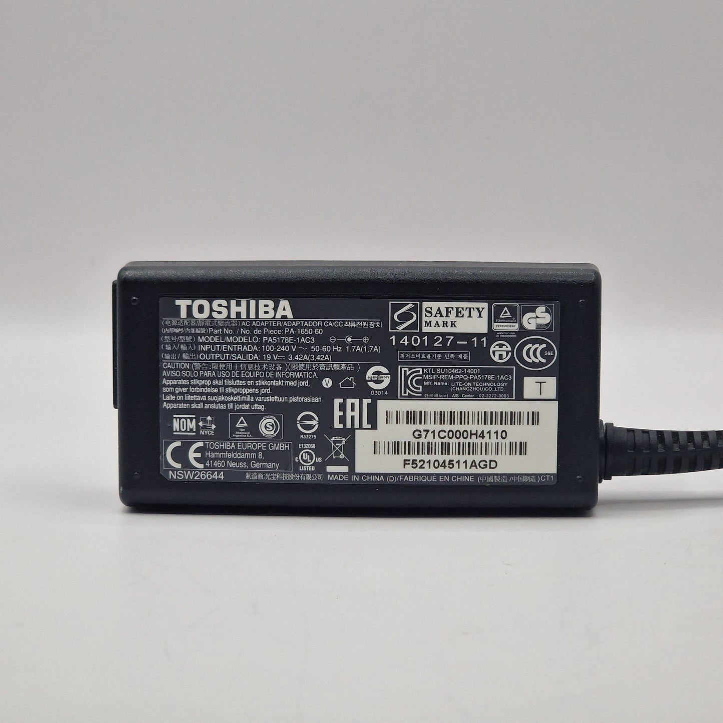 19V 3.42A 65W Genuine TOSHIBA PA-1650-60 POWER CHARGER ADAPTER AC UK - AVOLVE