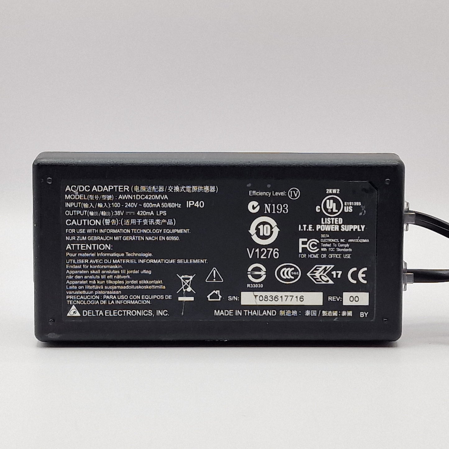 38V 420mA AC DELTA AWN1DC420MVA POWER CHARGER ADAPTER UK - AVOLVE