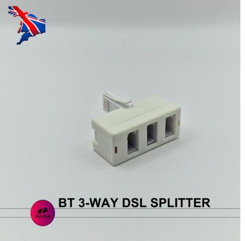 3 Way Telephone Splitter BT Triple Socket Line 3 phones to 1 phone socket UK - AVOLVE