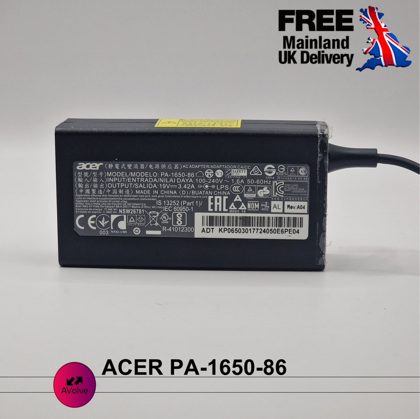 19V 3.42A 65W AC Genuine ACER PA-1650-86 POWER CHARGER ADPATER UK - AVOLVE