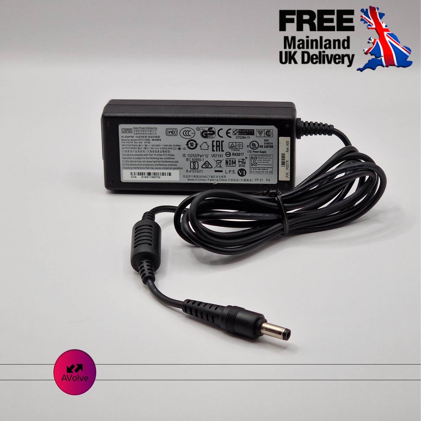 19V 3.42A 65W AC Genuine APD NB-65B19 POWER CHARGER ADPATER - AVOLVE