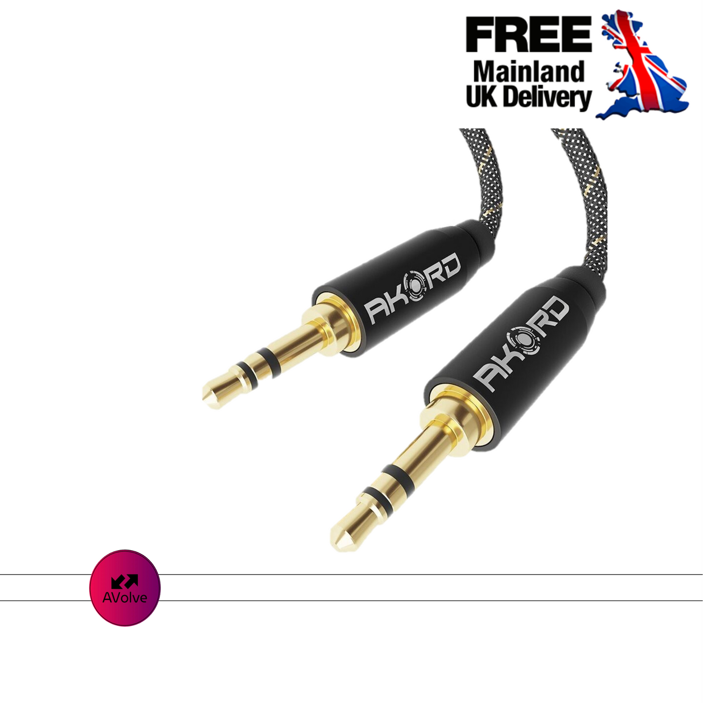 AKORD 3.5MM AUX BLACK 1.5M BRAIDED Jack Male Mobile Phone Audio Cable Connector - AVOLVE