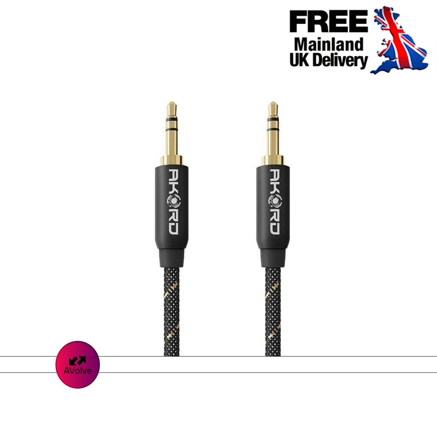 AKORD 3.5MM AUX BLACK 1.5M BRAIDED Jack Male - Male Car Phone - AVOLVE