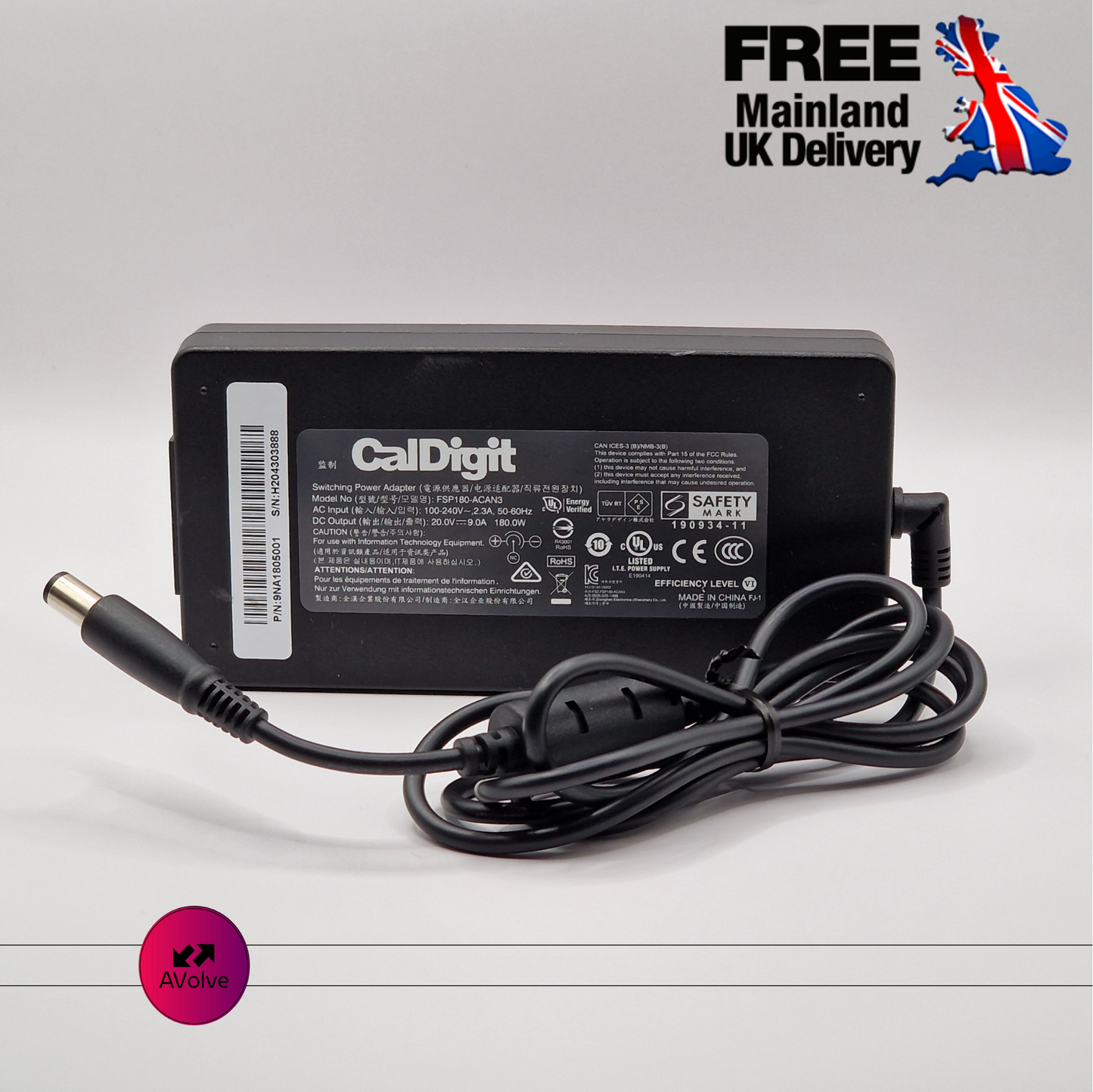 20V 9.0A 180W AC Genuine CALDIGIT FSP180-ACAN3 POWER CHARGER ADAPTER UK - AVOLVE