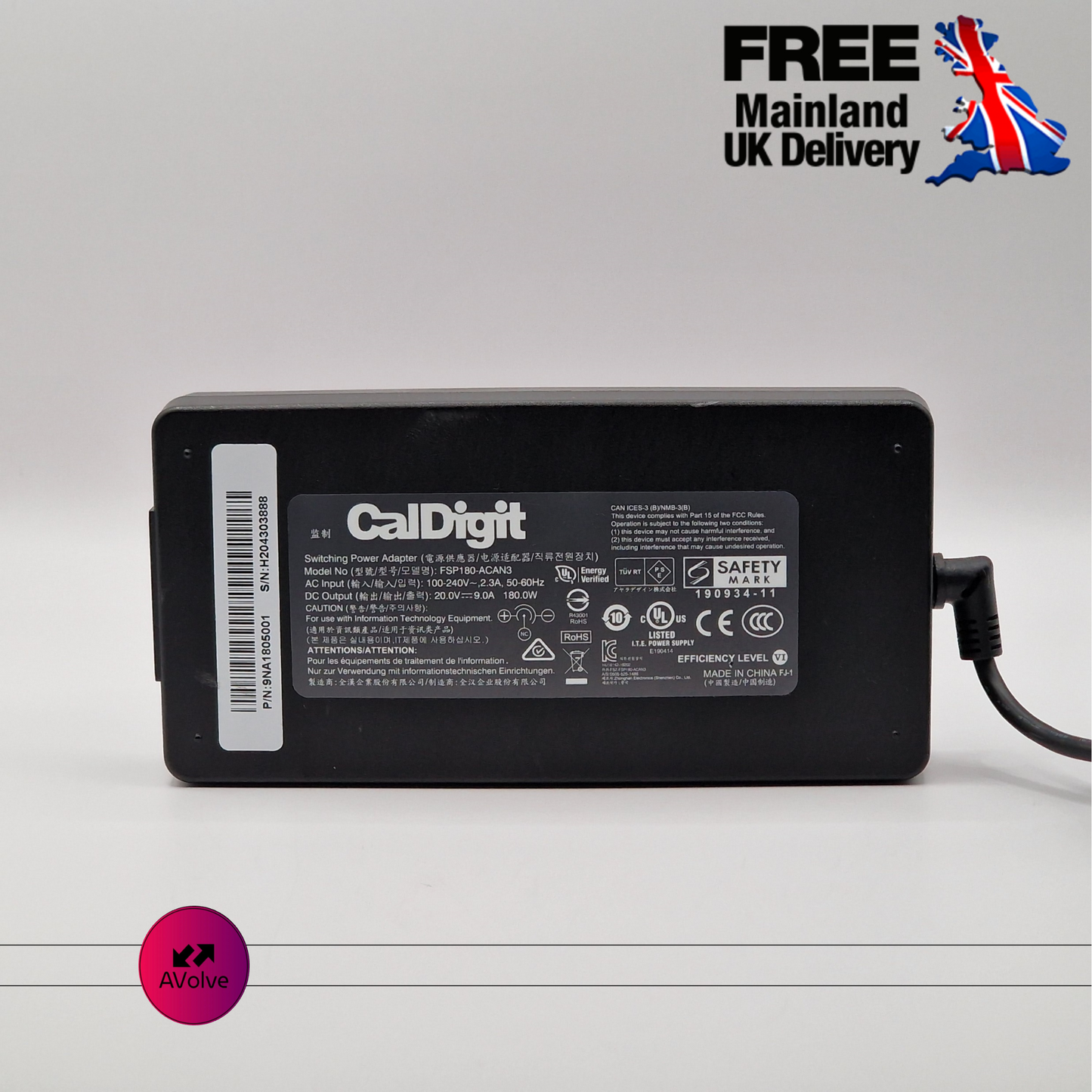 20V 9.0A 180W AC Genuine CALDIGIT FSP180-ACAN3 POWER CHARGER ADAPTER UK - AVOLVE