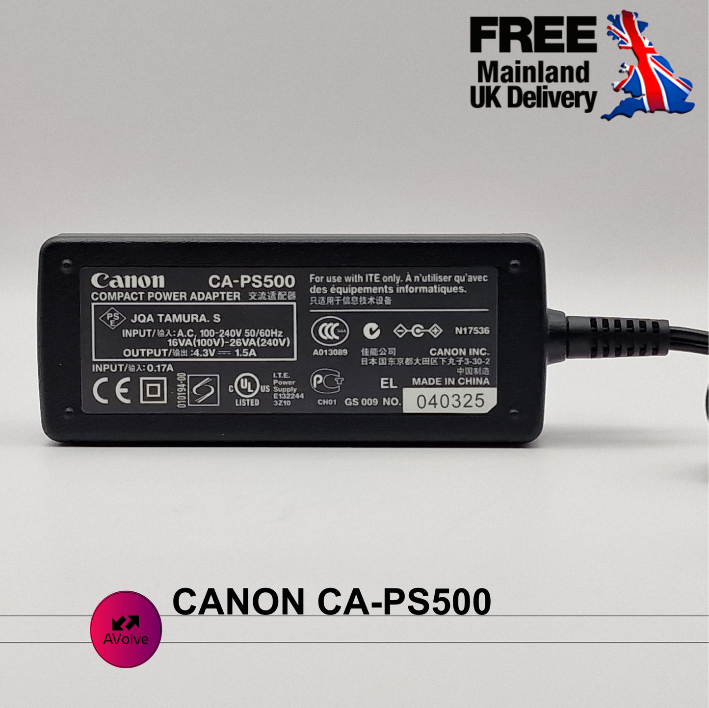 4.3V 1.5A 7W AC Genuine CANON CA-PS500 ACK500 POWER CHARGER ADPATER UK - AVOLVE