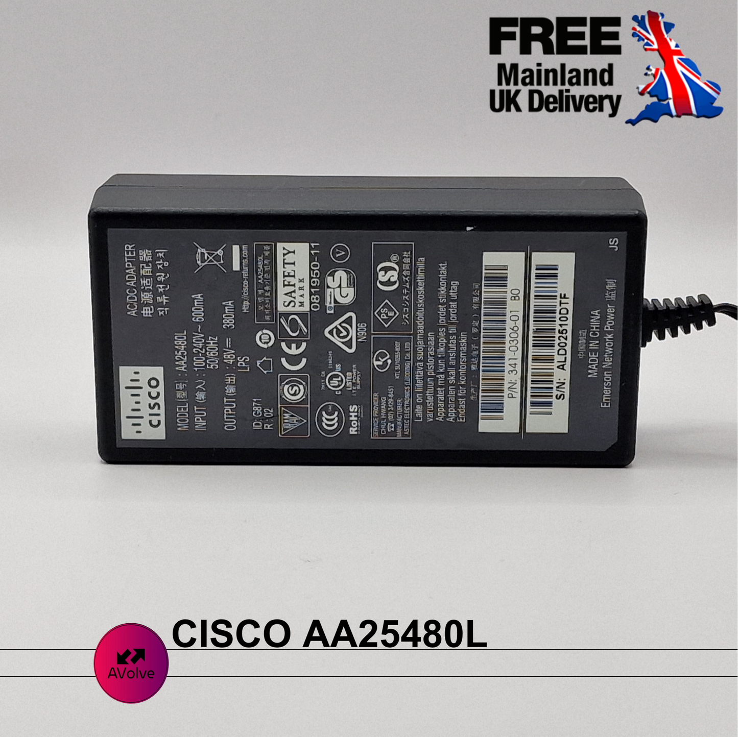 48V 0.38A 18W AC Genuine CISCO AA25480L POWER CHARGER ADPATER UK - AVOLVE