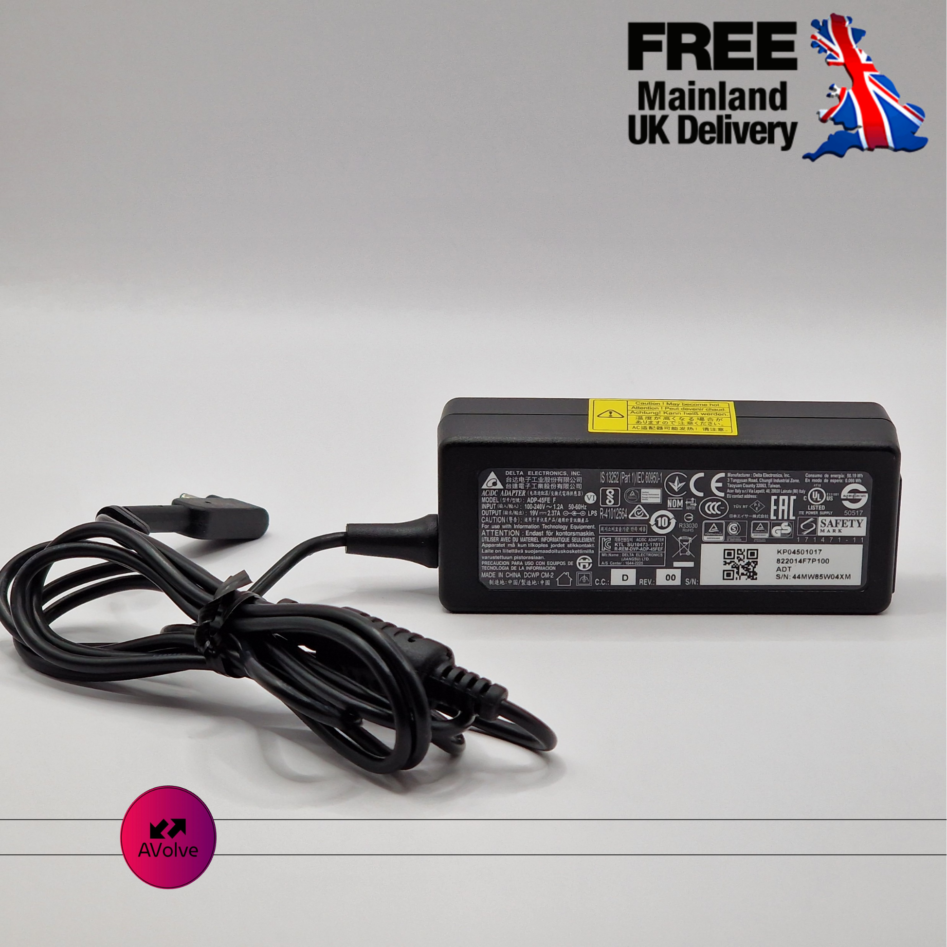 19V 2.37A 45W AC Genuine DELTA ADP-45FE F POWER CHARGER ADAPTER UK - AVOLVE