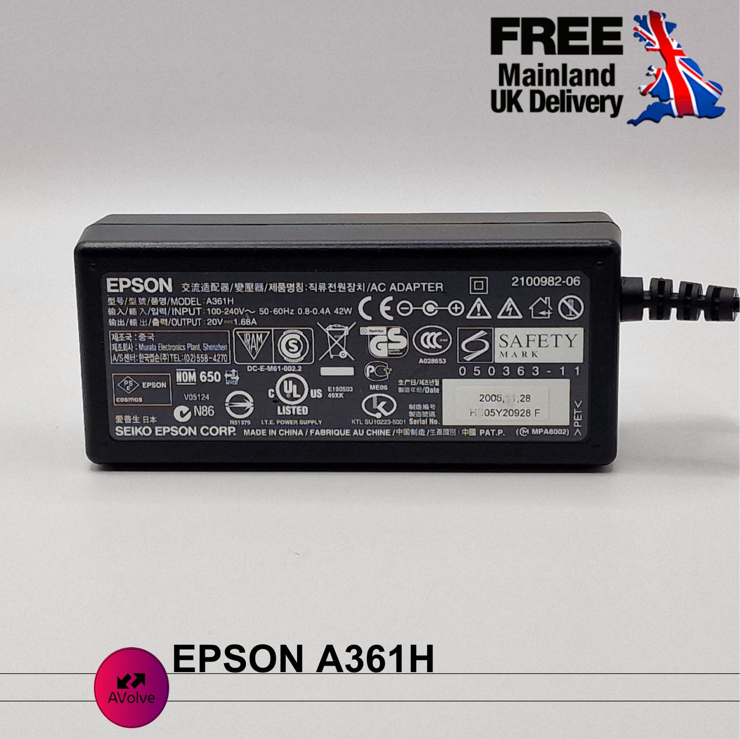 20V 1.68A 35W AC Genuine EPSON A361HPOWER CHARGER ADPATER UK - AVOLVE