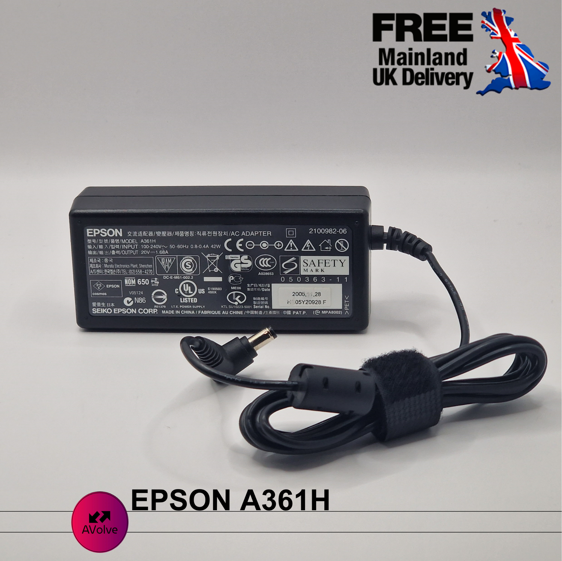 20V 1.68A 35W AC Genuine EPSON A361HPOWER CHARGER ADPATER UK - AVOLVE