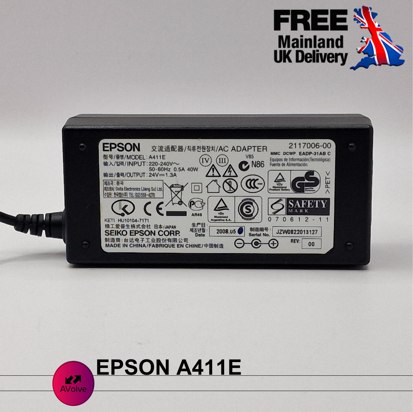 24V 1.3A 30W AC Genuine EPSON A411E POWER CHARGER ADPATER UK - AVOLVE