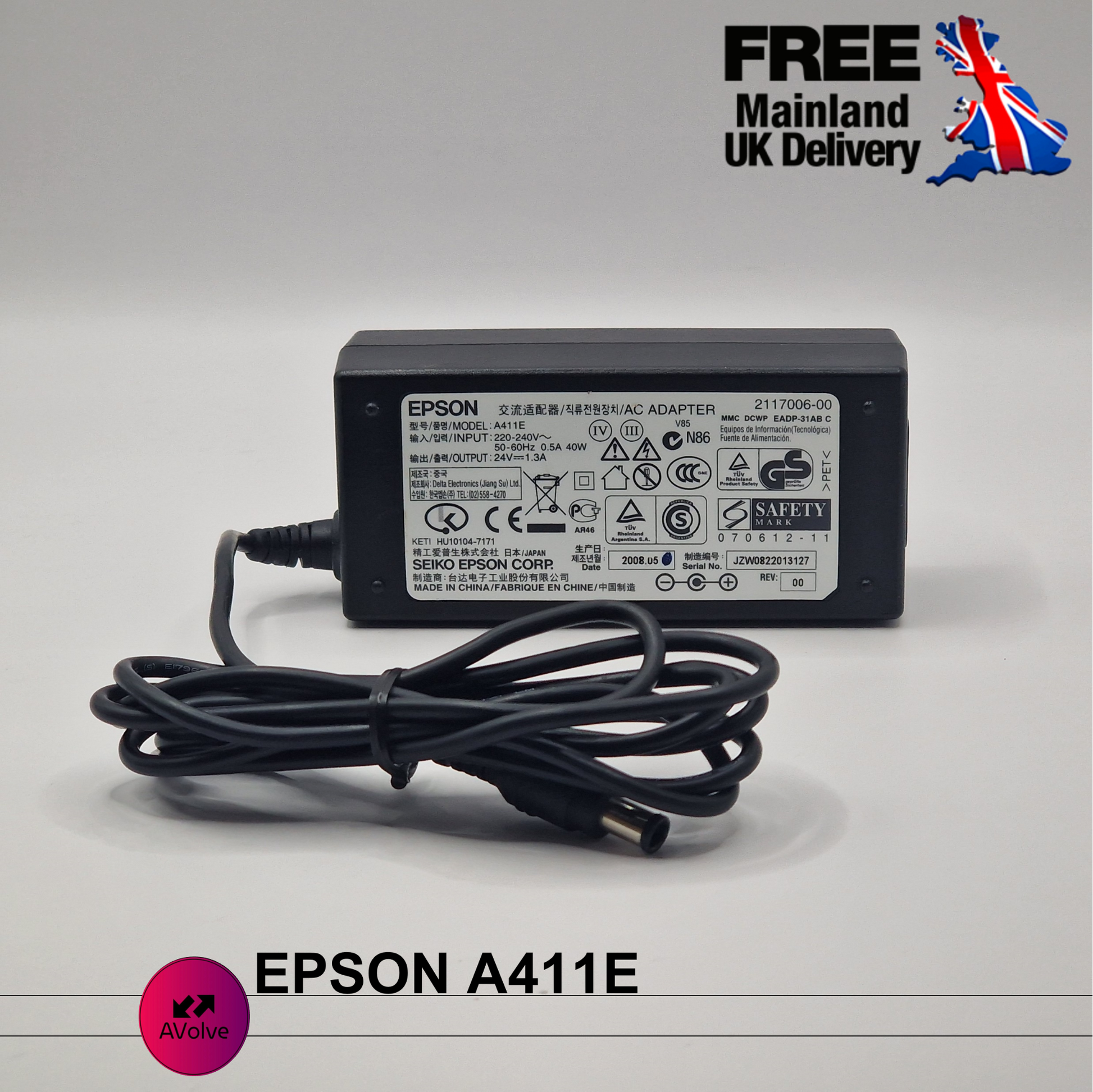 24V 1.3A 30W AC Genuine EPSON A411E POWER CHARGER ADPATER UK - AVOLVE