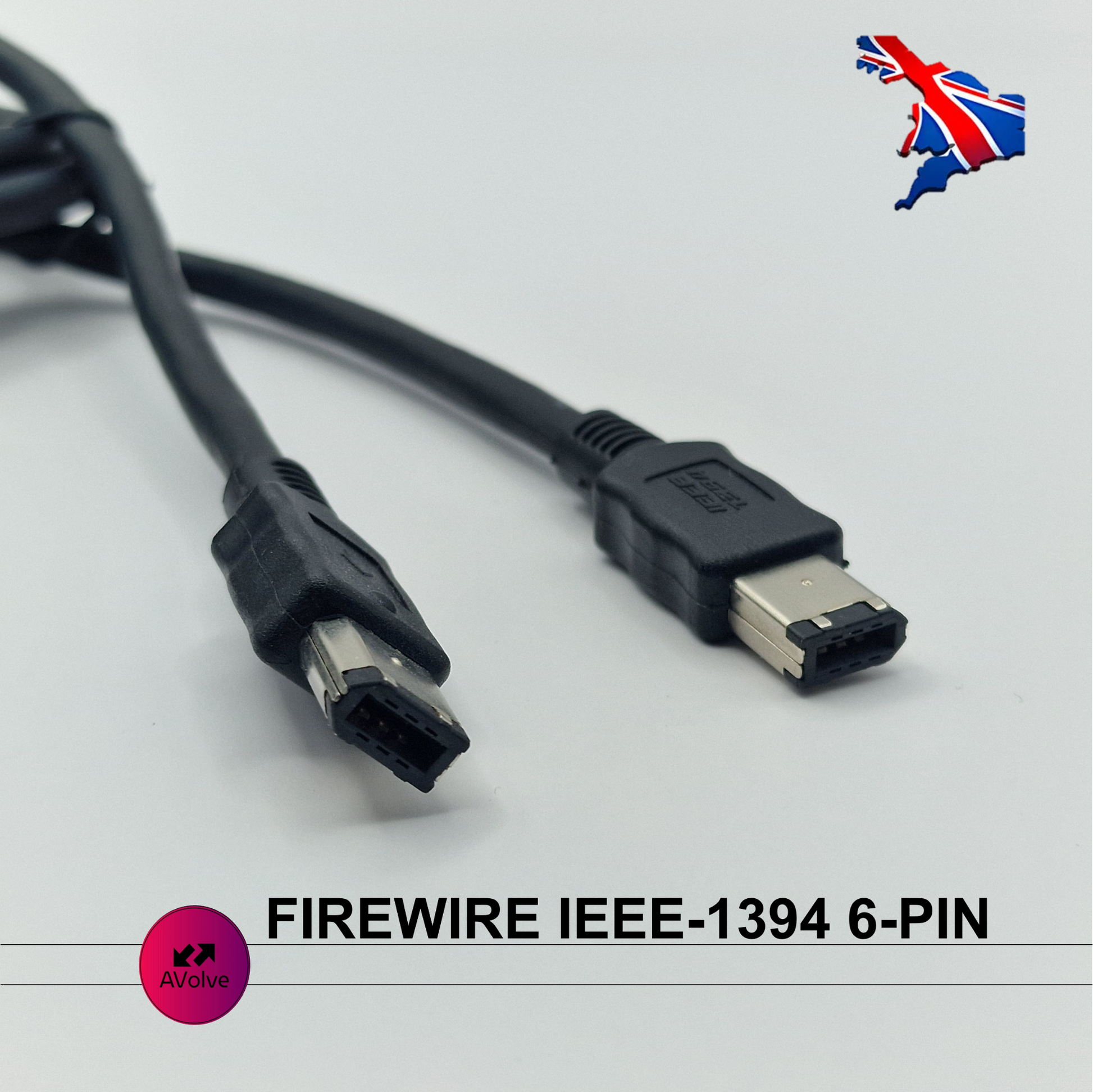 Firewire IEEE-1394 DV Cable 6 to 6 pin PC or Mac 2M 400Mbps 2M UK - AVOLVE