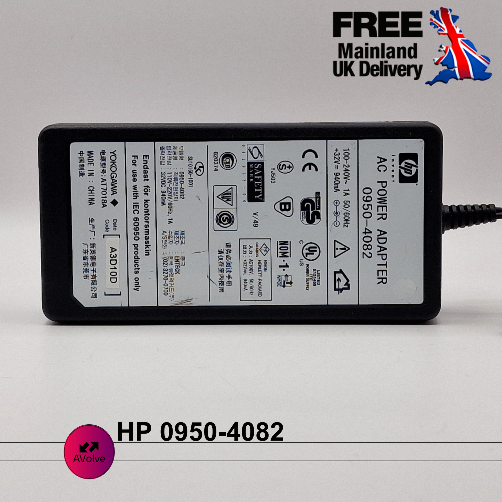 32V 0.94A 30W AC Genuine HP 0950-4082 POWER CHARGER ADPATER UK - AVOLVE