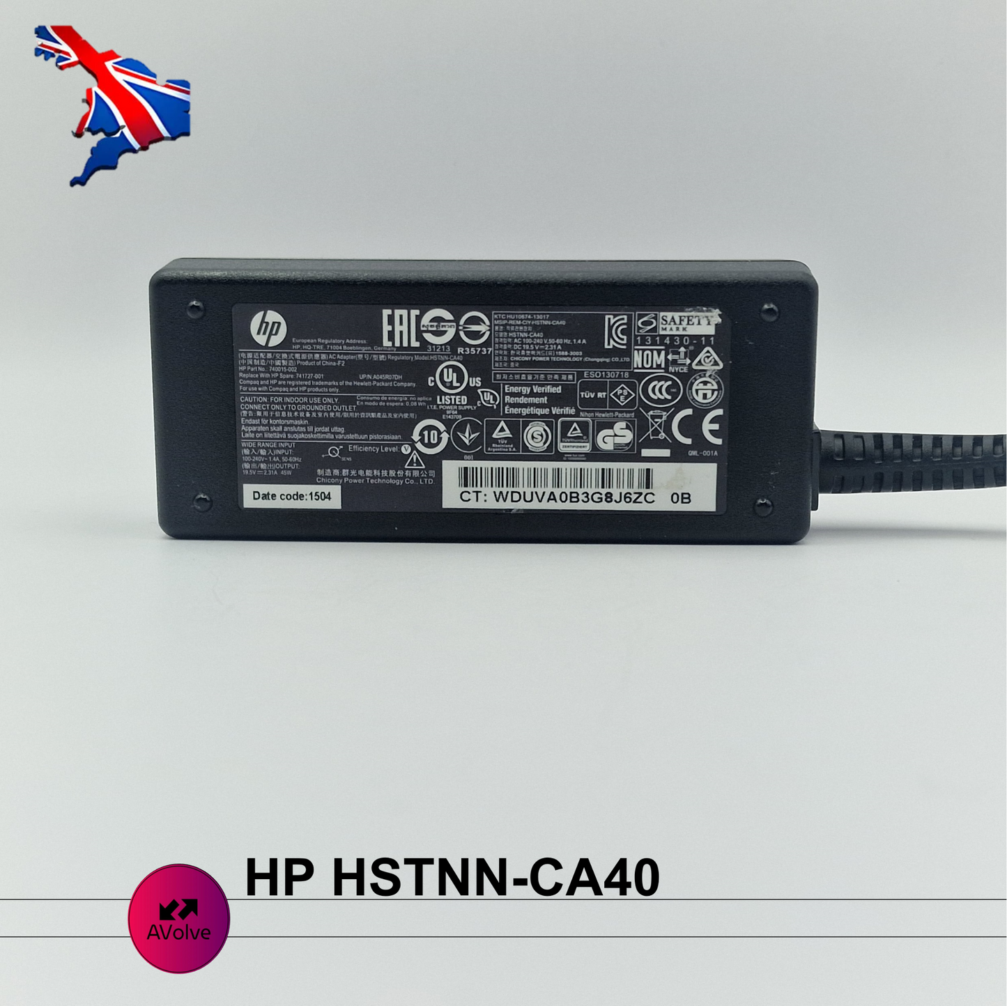 19V 2.31A 45W AC Genuine HP HSTNN-CA40 740015-002/001 POWER CHARGER ADPATER UK - AVOLVE