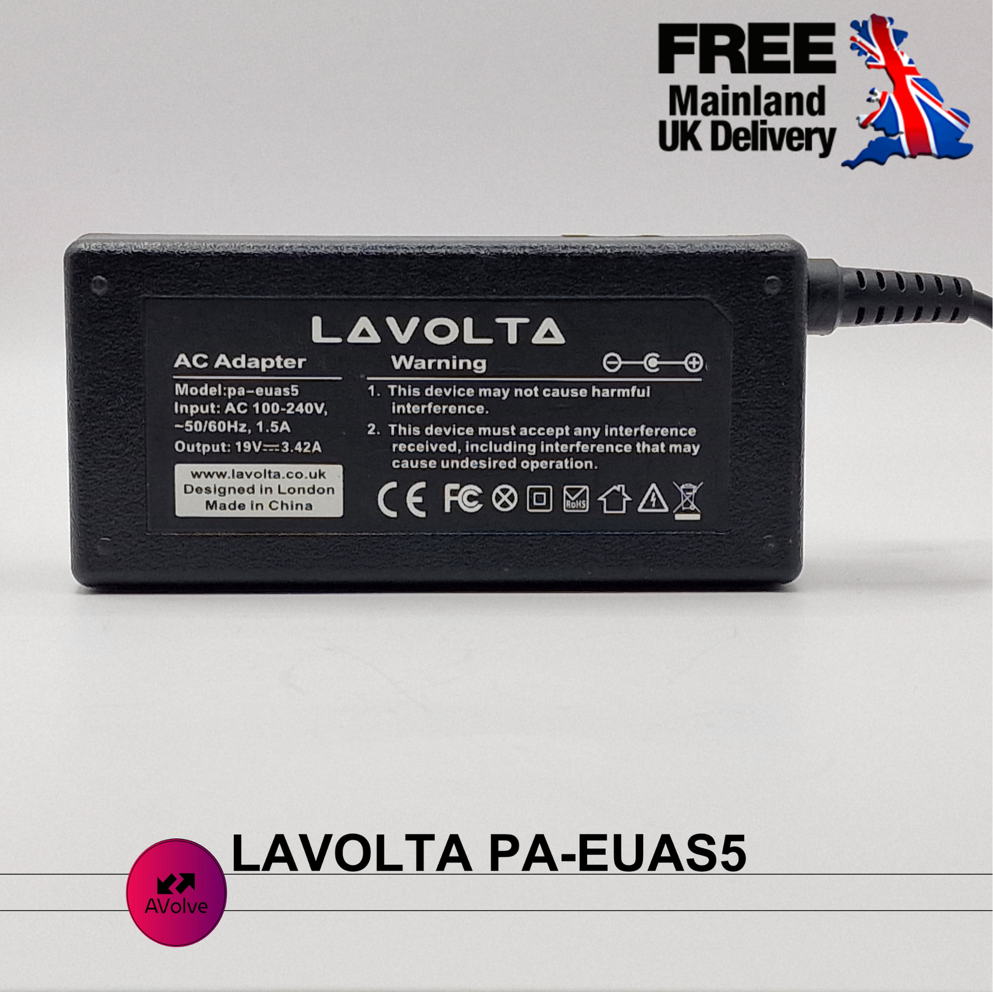 19V 3.42A 65W AC Genuine LAVOLTA PA-EUAS5 POWER CHARGER ADPATER UK POWER SUPPLY - AVOLVE