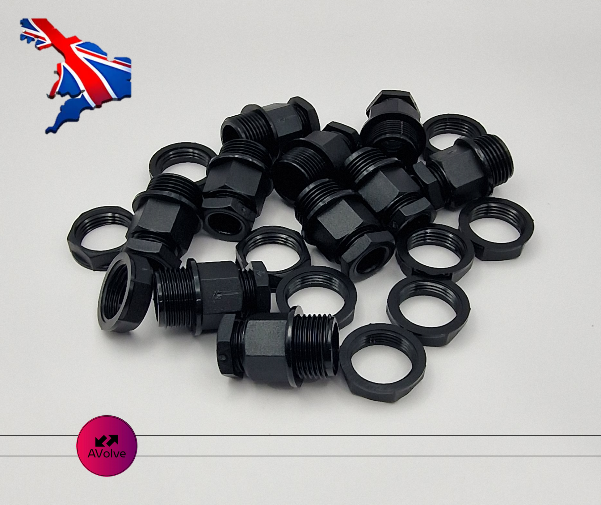 Black Nylon Compression Cable Glands M20 (10 PACK) Gland Nut, Wire - AVOLVE