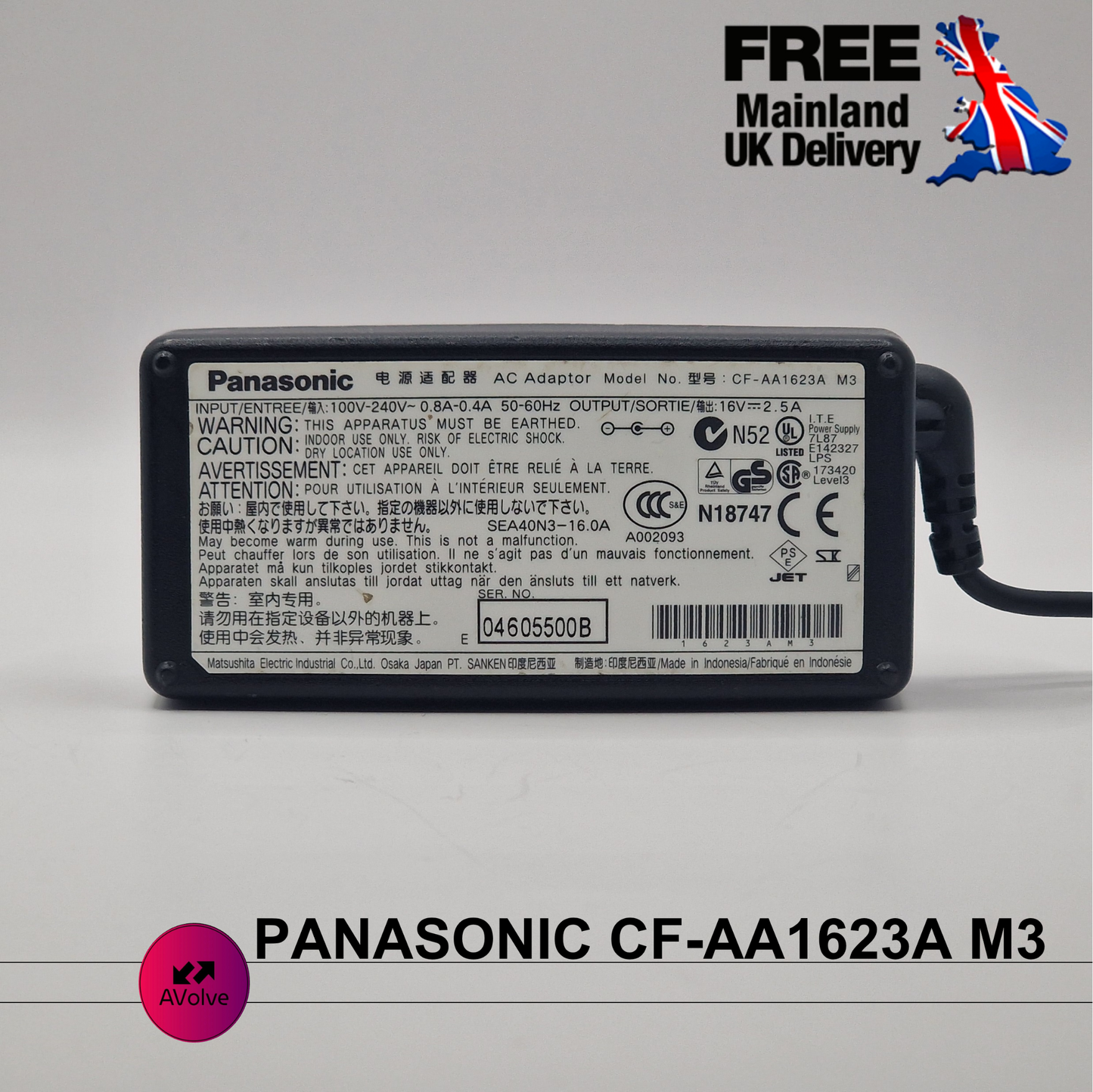 16V 2.5A 40W AC Genuine  PANASONIC CF-AA1623A M3 POWER CHARGER ADPATER UK - AVOLVE