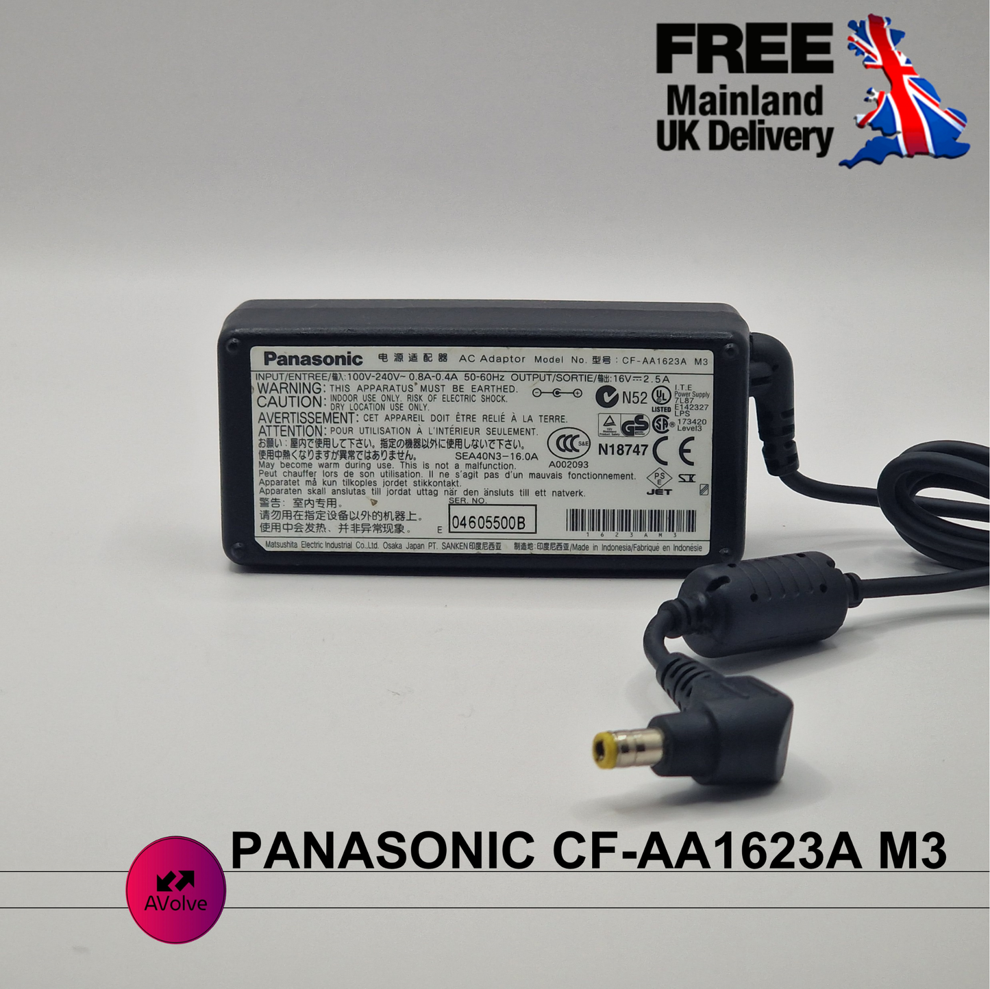 16V 2.5A 40W AC Genuine  PANASONIC CF-AA1623A M3 POWER CHARGER ADPATER UK - AVOLVE