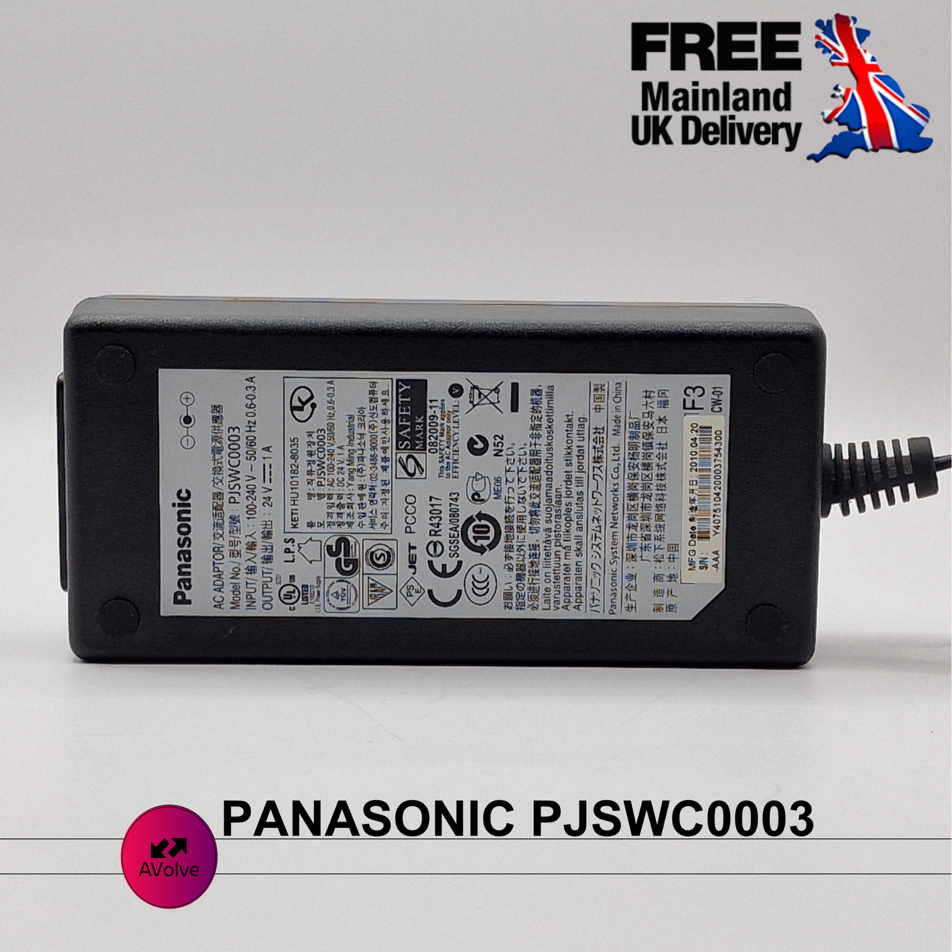 24V 1.0A 24W AC Genuine PANASONIC PJSWC0003 POWER CHARGER ADPATER UK - AVOLVE