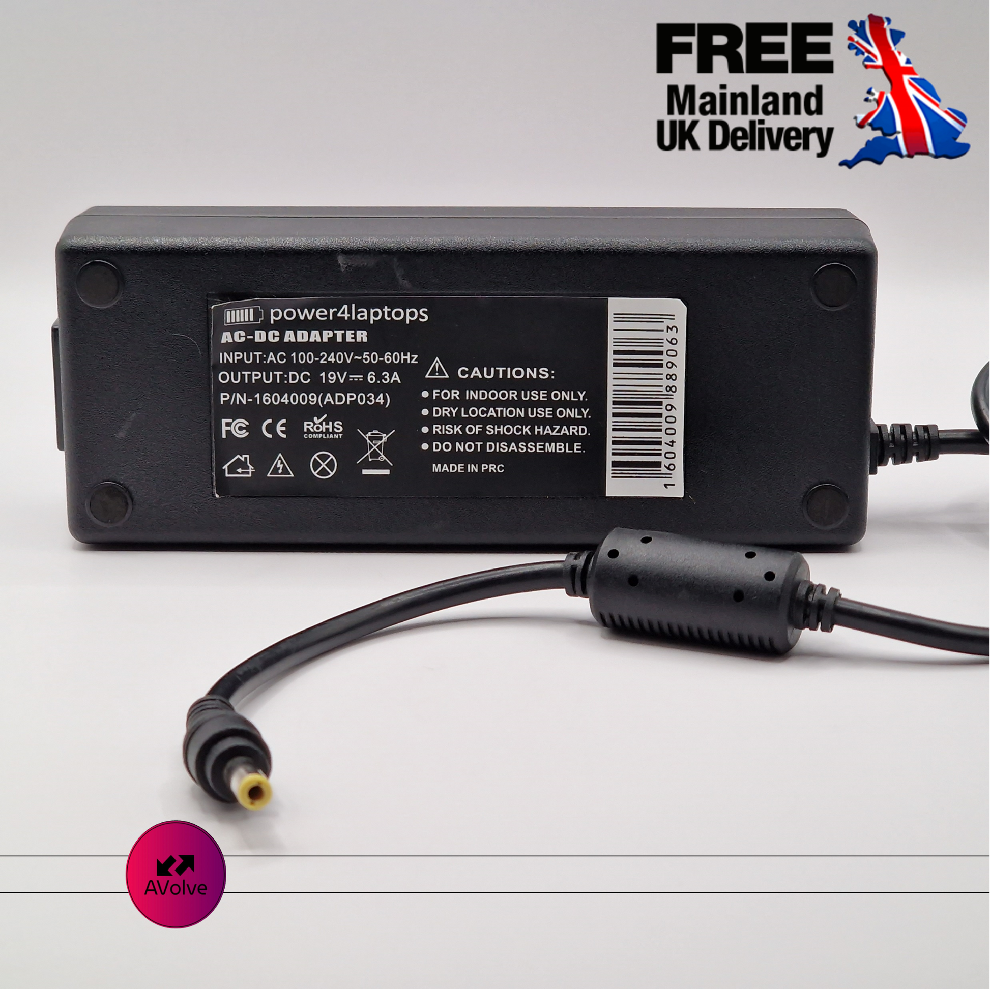 19V 6.3A 120W AC Genuine POWER4LAPTOPS ADP034 POWER CHARGER ADAPTER UK - AVOLVE