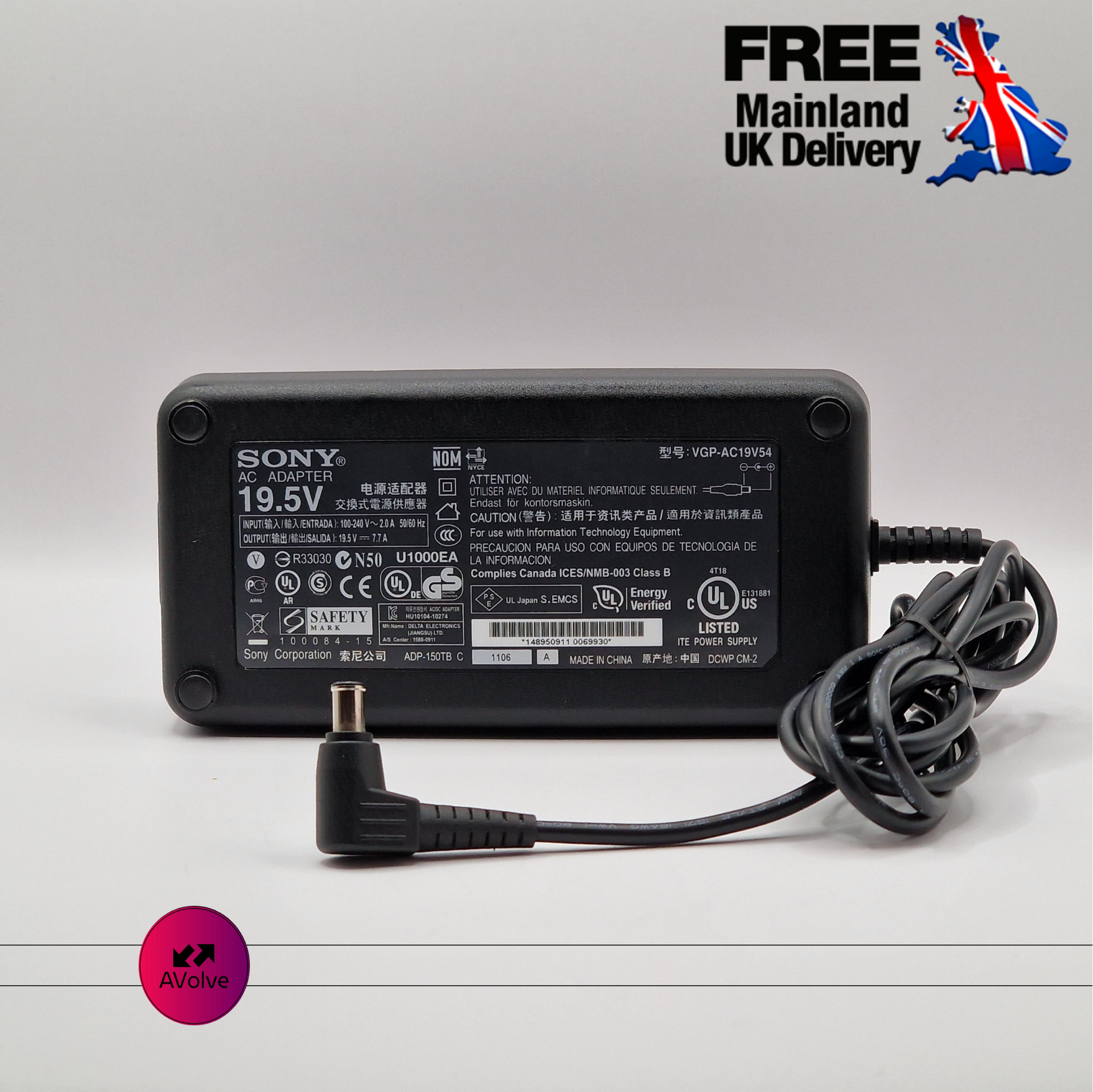 19.5V 7.7A 150W AC Genuine SONY VGP-AC19V54 POWER CHARGER ADPATER UK - AVOLVE