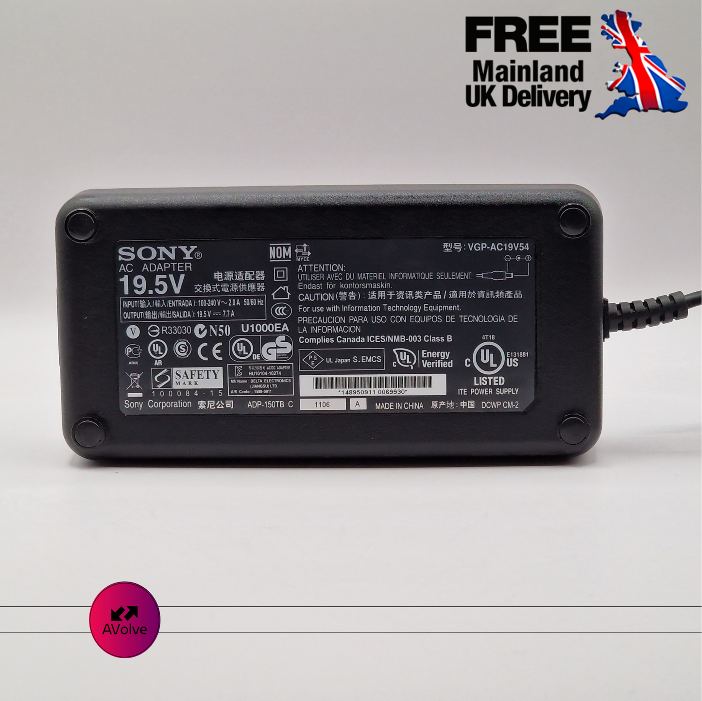 19.5V 7.7A 150W AC Genuine SONY VGP-AC19V54 POWER CHARGER ADPATER UK - AVOLVE