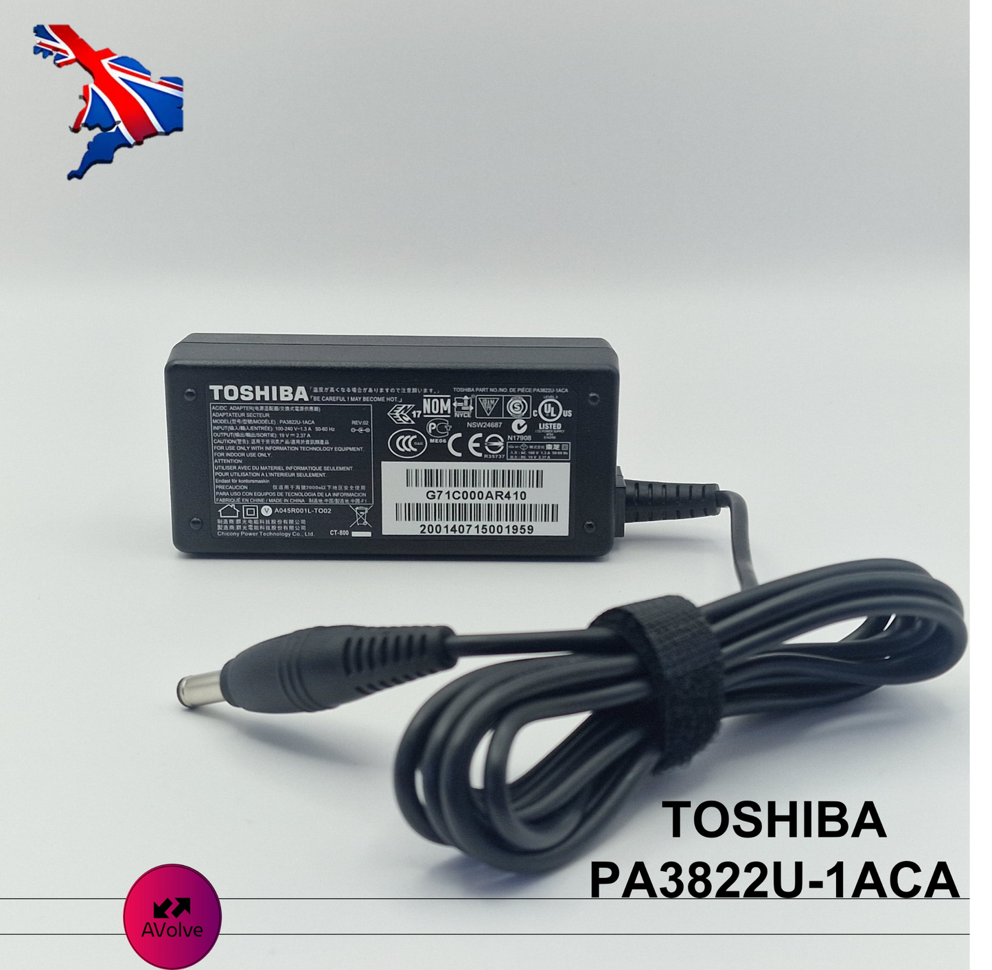 19V 2.37A 45W AC Genuine TOSHIBA PA3822U-1ACA POWER CHARGER ADPATER UK - AVOLVE