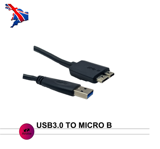 USB 3.0 Micro B Cable A Male to Male Data Lead Super Fast Speed 0.5m - AVOLVE